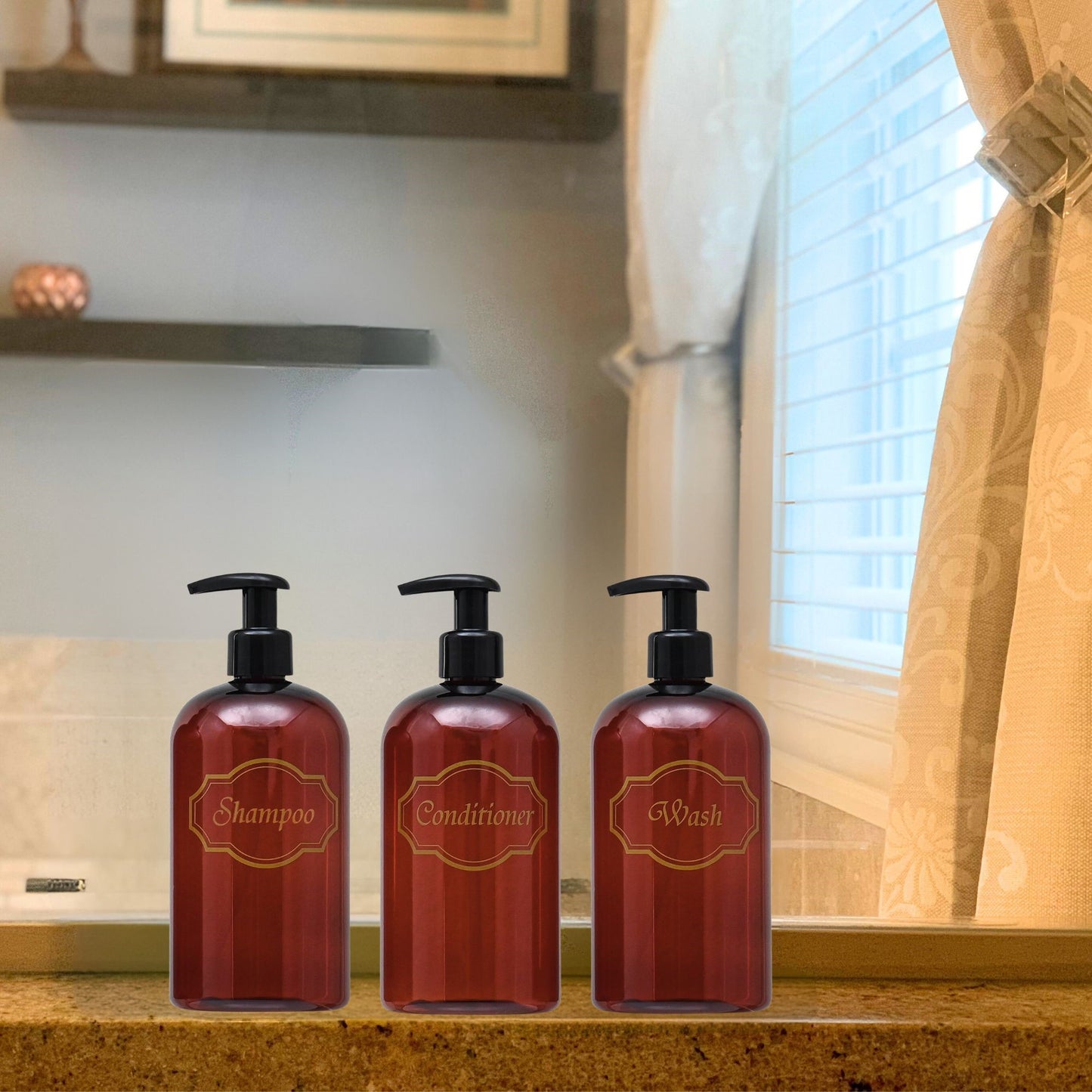 16 oz. Wholesale Plastic Shampoo, Conditioner, Wash Shower Bottle Set with High-Viscosity Pumps