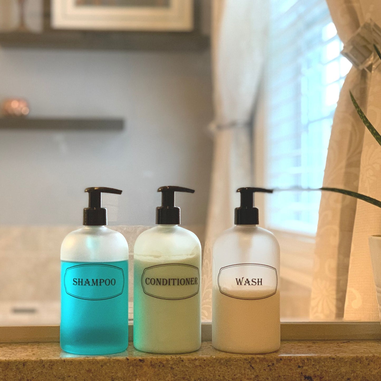 16 oz. Plastic Shampoo, Conditioner, Wash Refillable Shower Bottles (any color) PLUS 2 Twist-on Funnels Bundle