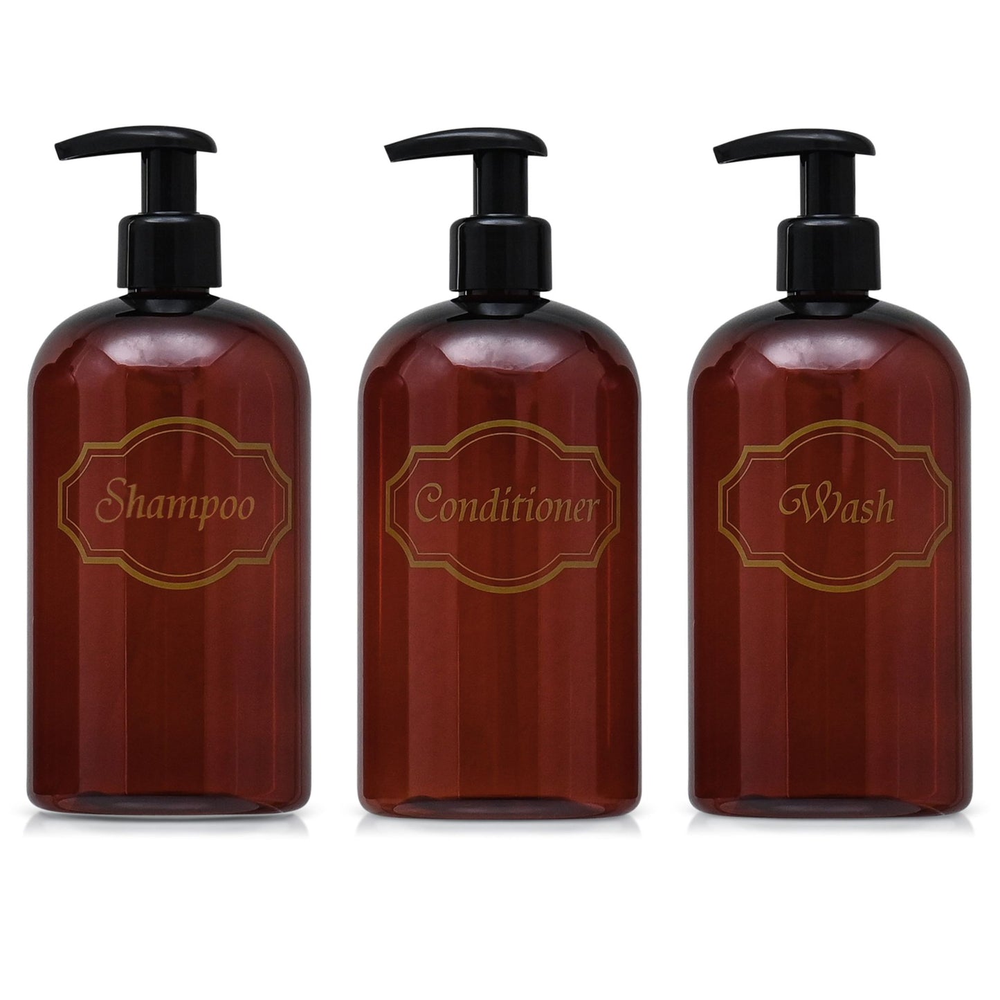 16 oz. Wholesale Plastic Shampoo, Conditioner, Wash Shower Bottle Set with High-Viscosity Pumps