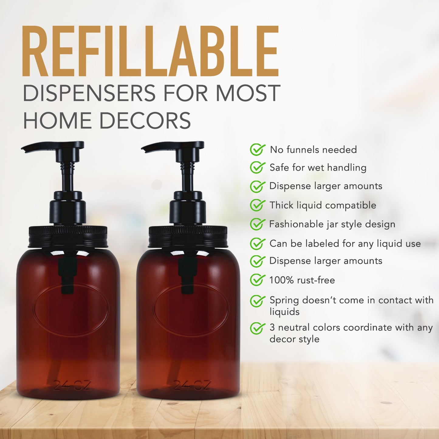 24 oz Wholesale Plastic Refillable Wide-Mouth Pump Bottle Dispensers