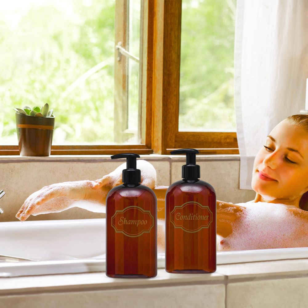16 oz Wholesale Refillable Plastic Shampoo, Conditioner Shower Dispenser Set