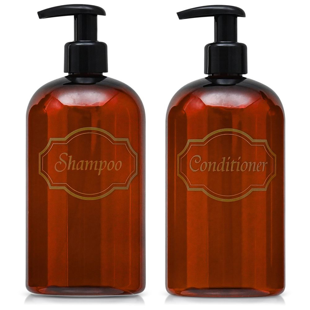 16 oz Wholesale Refillable Plastic Shampoo, Conditioner Shower Dispenser Set