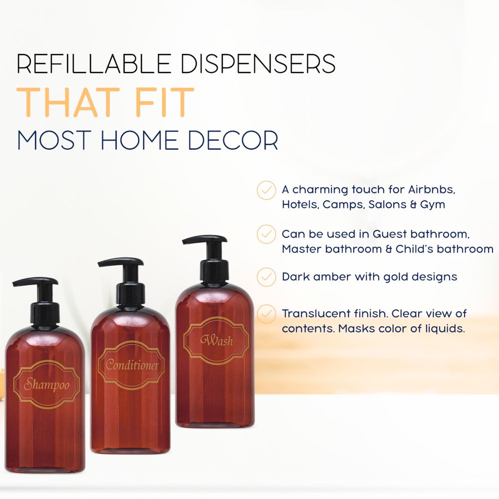 16 oz. Refillable Plastic Shampoo, Conditioner, Wash Shower Bottles with High-Viscosity Pumps