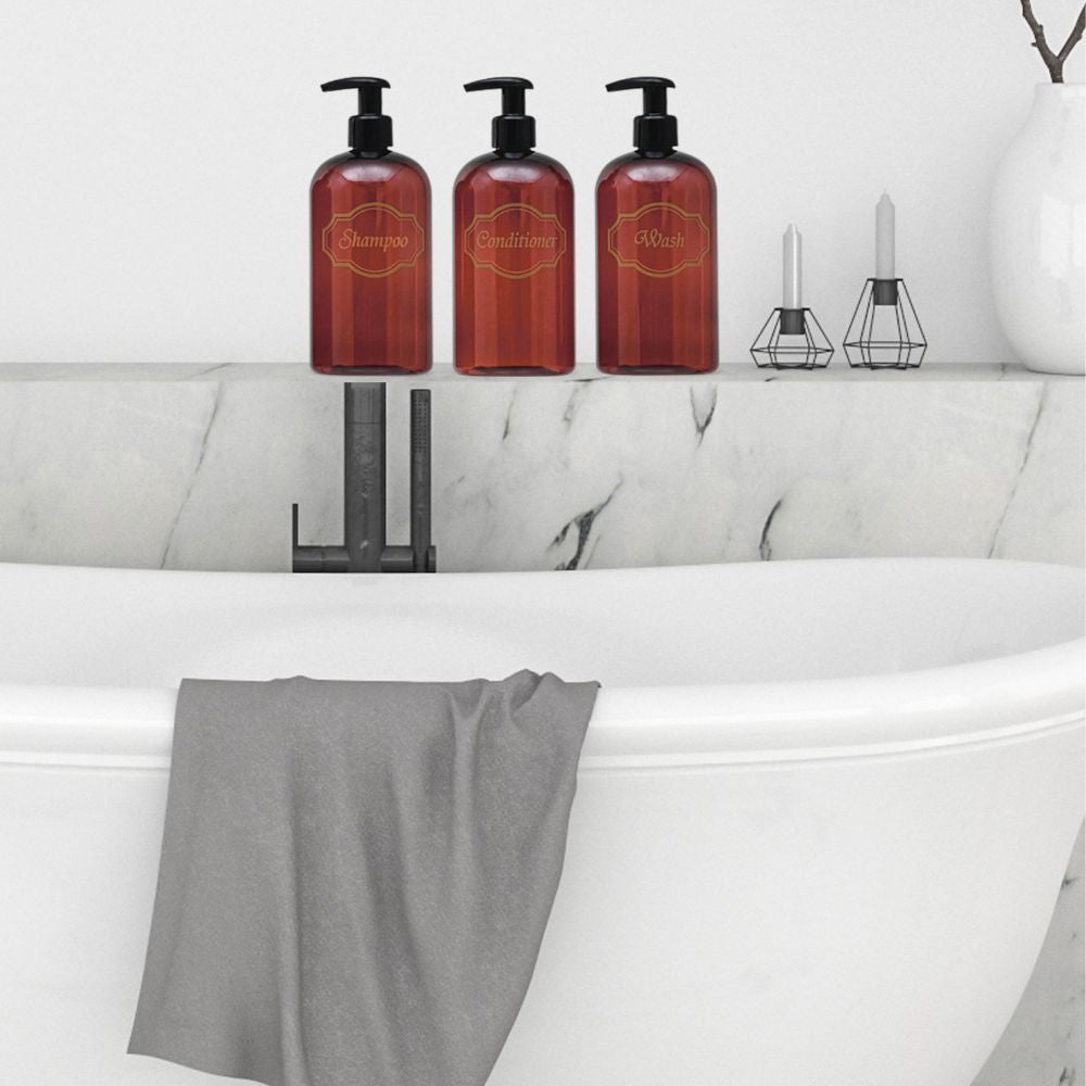 16 oz. Refillable Plastic Shampoo, Conditioner, Wash Shower Bottles with High-Viscosity Pumps