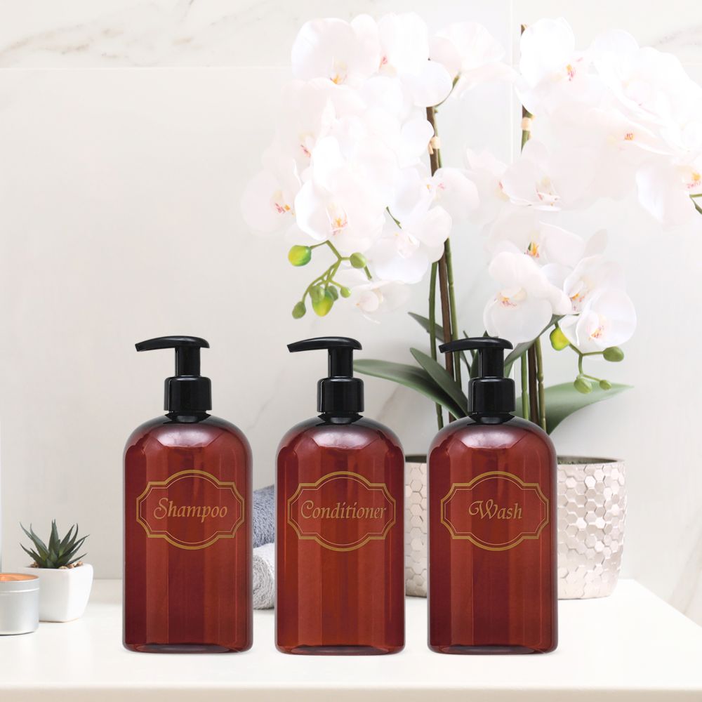 16 oz. Refillable Plastic Shampoo, Conditioner, Wash Shower Bottles with High-Viscosity Pumps