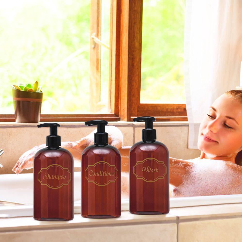 16 oz. Refillable Plastic Shampoo, Conditioner, Wash Shower Bottles with High-Viscosity Pumps