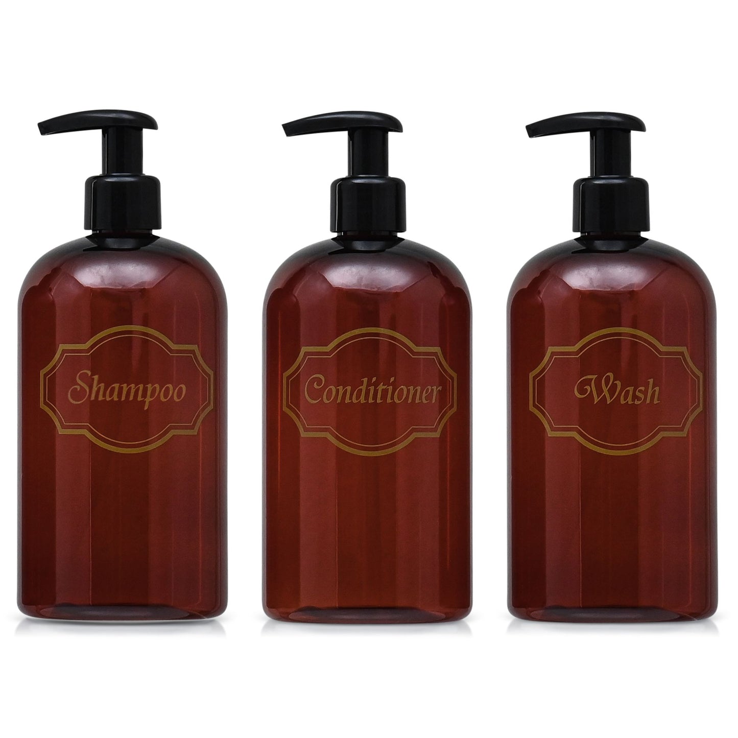 16 oz. Wholesale Plastic Shampoo, Conditioner, Wash Shower Bottle Set with High-Viscosity Pumps