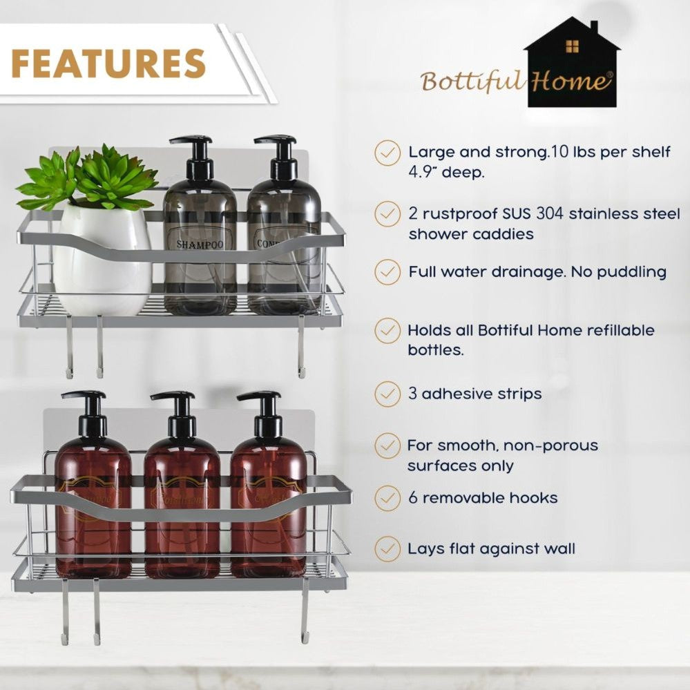 304 Stainless Steel Shower Caddies-Rustproof-No Drill-Removable Adhesive-Set of 2