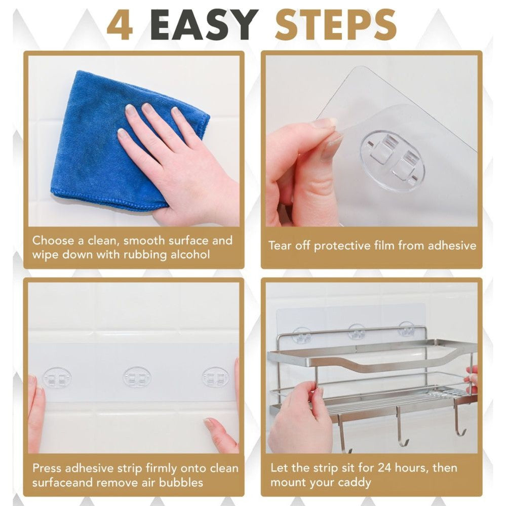 304 Stainless Steel Shower Caddies-Rustproof-No Drill-Removable Adhesive-Set of 2