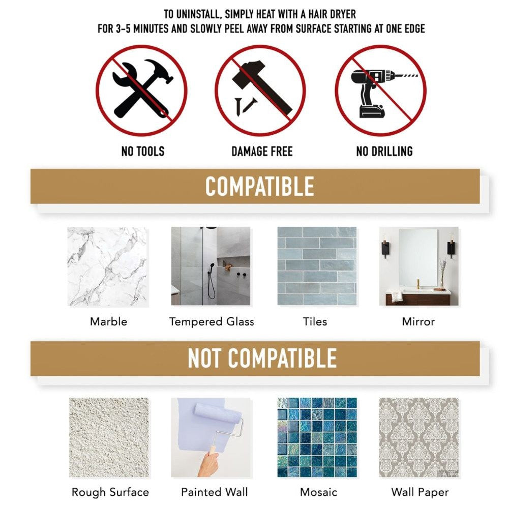 304 Stainless Steel Shower Caddies-Rustproof-No Drill-Removable Adhesive-Set of 2