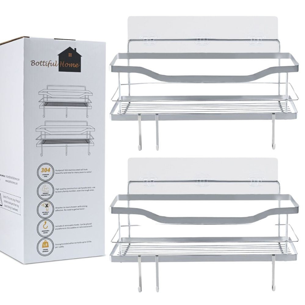 304 Stainless Steel Shower Caddies-Rustproof-No Drill-Removable Adhesive-Set of 2