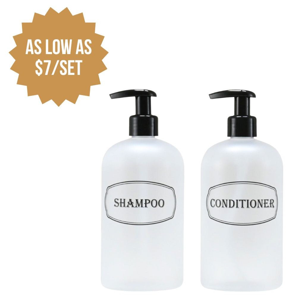 16 oz Wholesale Refillable Plastic Shampoo, Conditioner Shower Dispenser Set