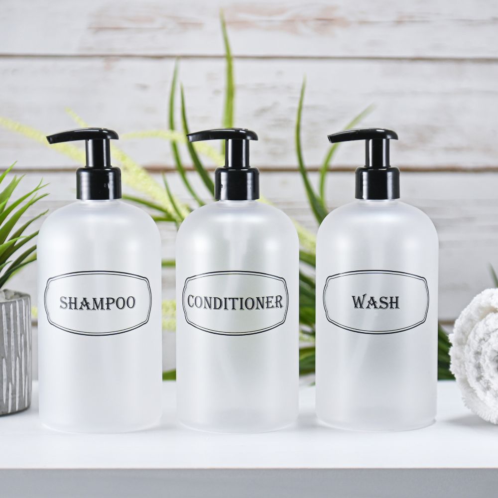 16 oz. Refillable Plastic Shampoo, Conditioner, Wash Shower Bottles with High-Viscosity Pumps