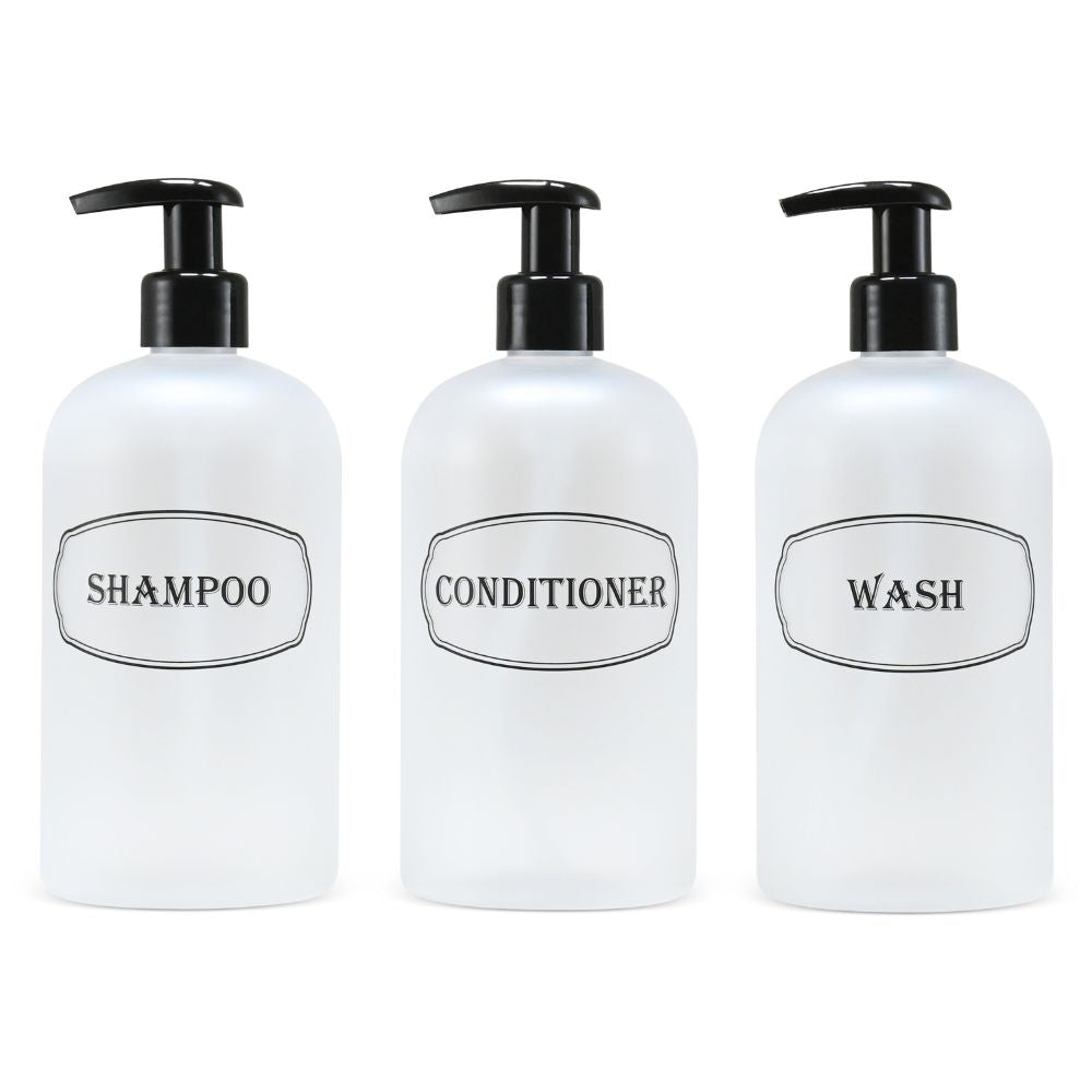 16 oz. Refillable Plastic Shampoo, Conditioner, Wash Shower Bottles with High-Viscosity Pumps
