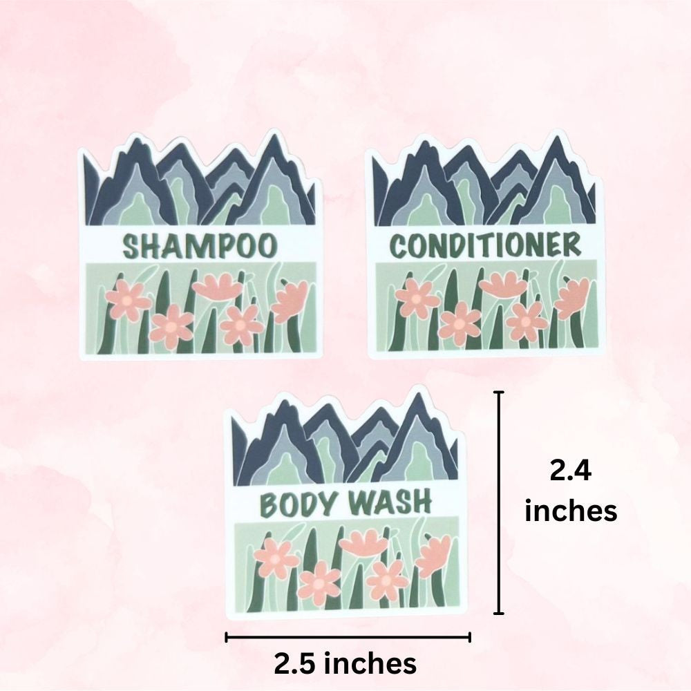 Fields & Mountains Vinyl Sticker Set - Shampoo, Conditioner, Body Wash