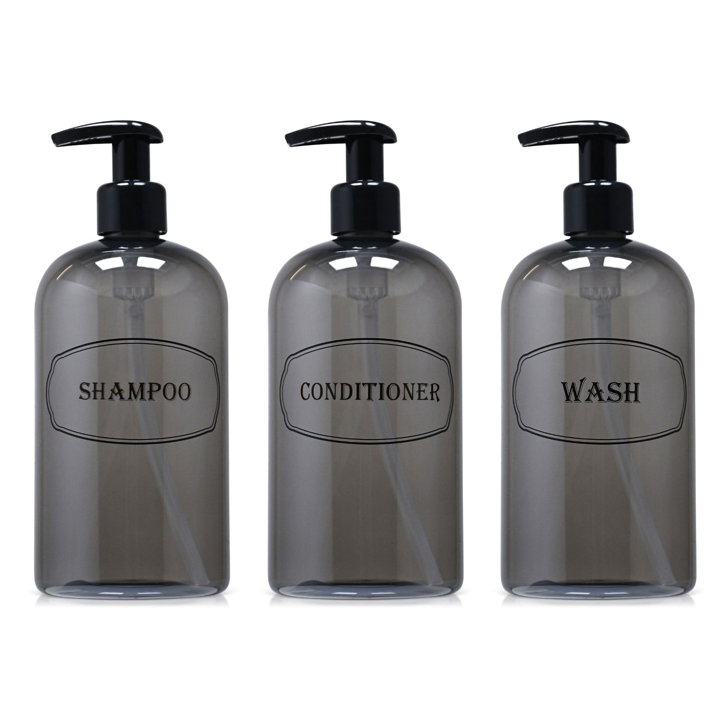 16 oz. Wholesale Plastic Shampoo, Conditioner, Wash Shower Bottle Set with High-Viscosity Pumps