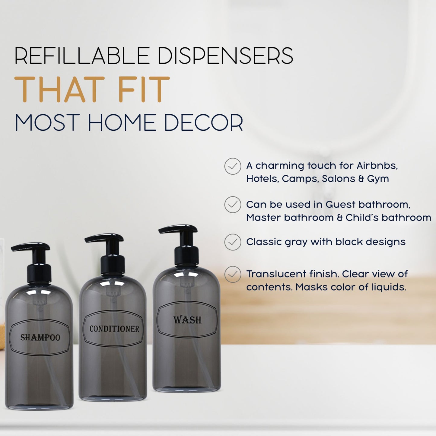 16 oz. Wholesale Plastic Shampoo, Conditioner, Wash Shower Bottle Set with High-Viscosity Pumps