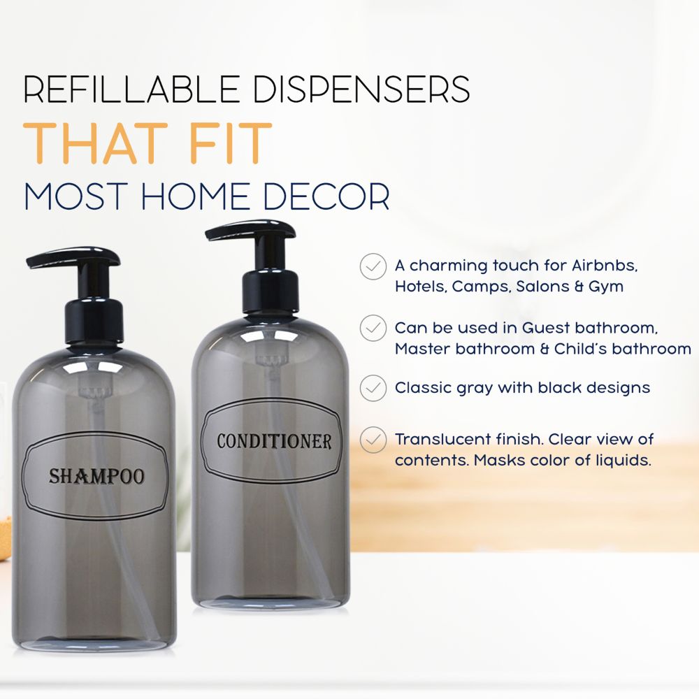 16 oz Wholesale Refillable Plastic Shampoo, Conditioner Shower Dispenser Set
