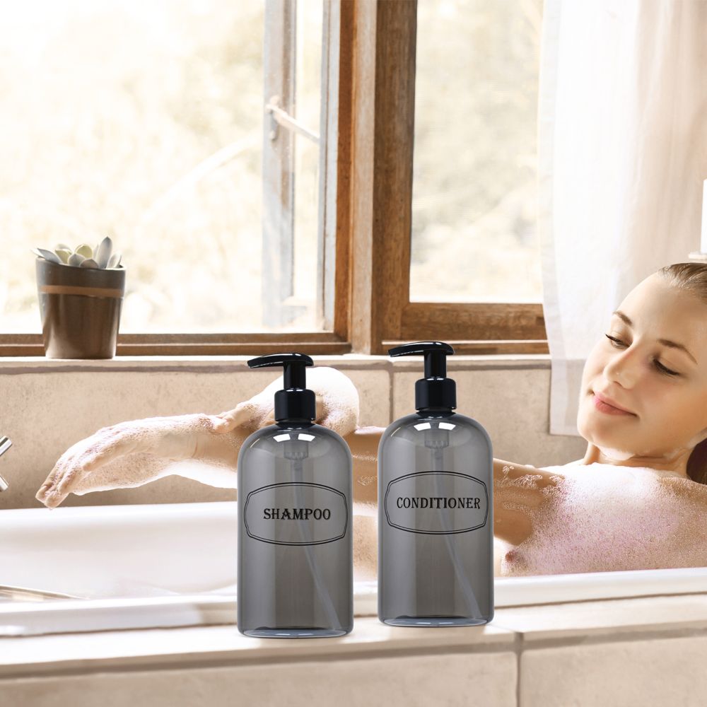 16 oz Wholesale Refillable Plastic Shampoo, Conditioner Shower Dispenser Set