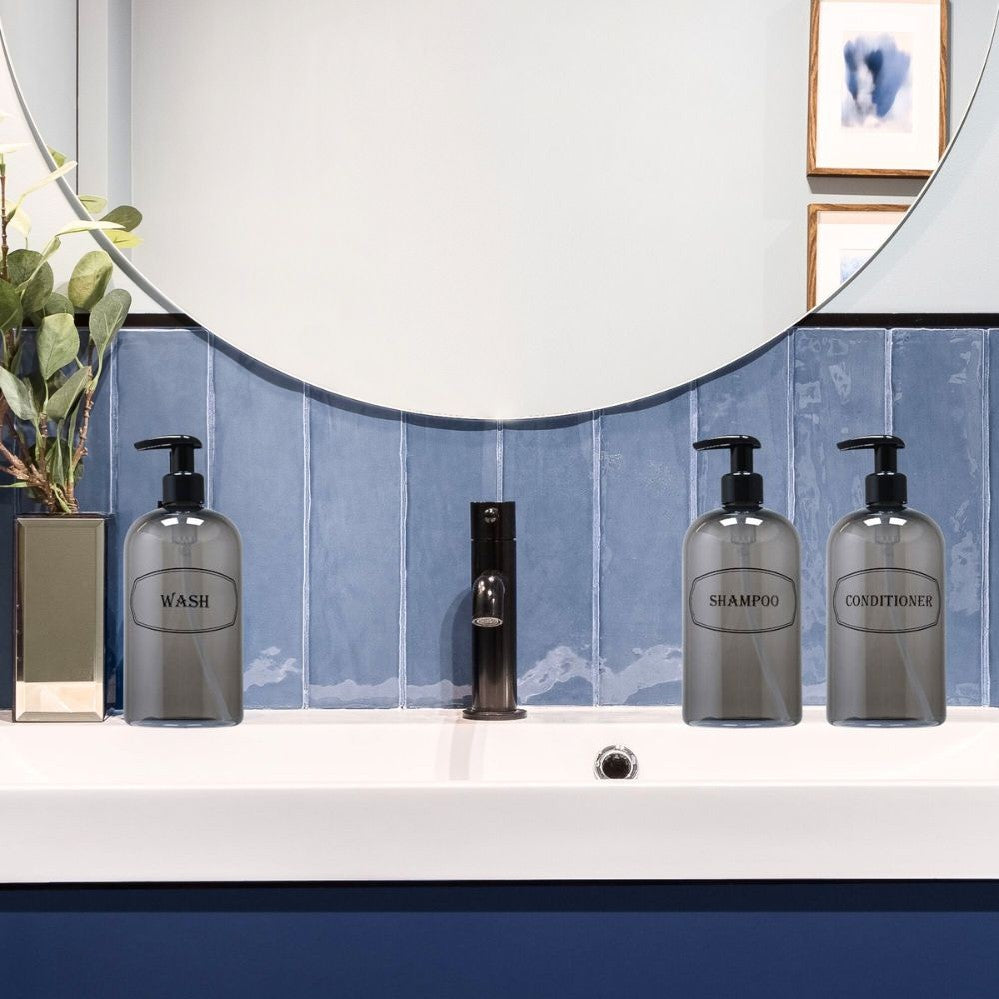 16 oz. Refillable Plastic Shampoo, Conditioner, Wash Shower Bottles with High-Viscosity Pumps