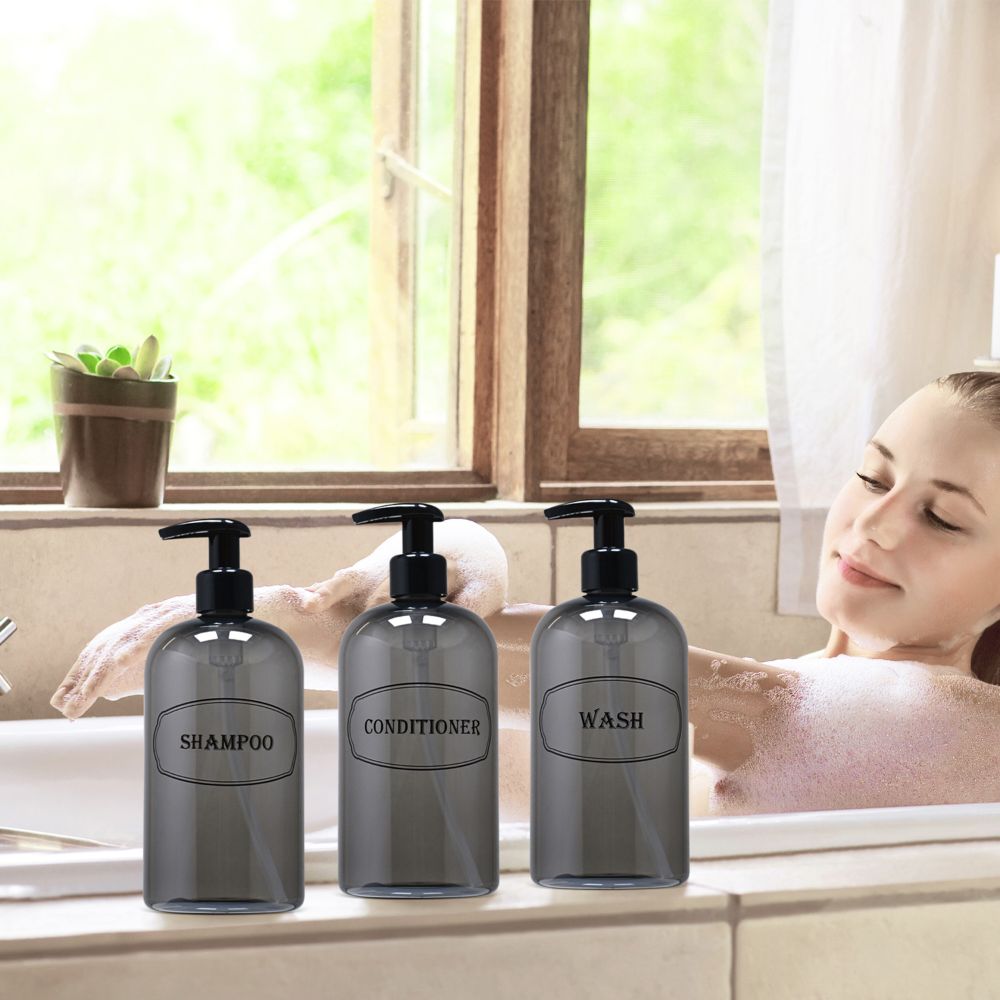16 oz. Refillable Plastic Shampoo, Conditioner, Wash Shower Bottles with High-Viscosity Pumps