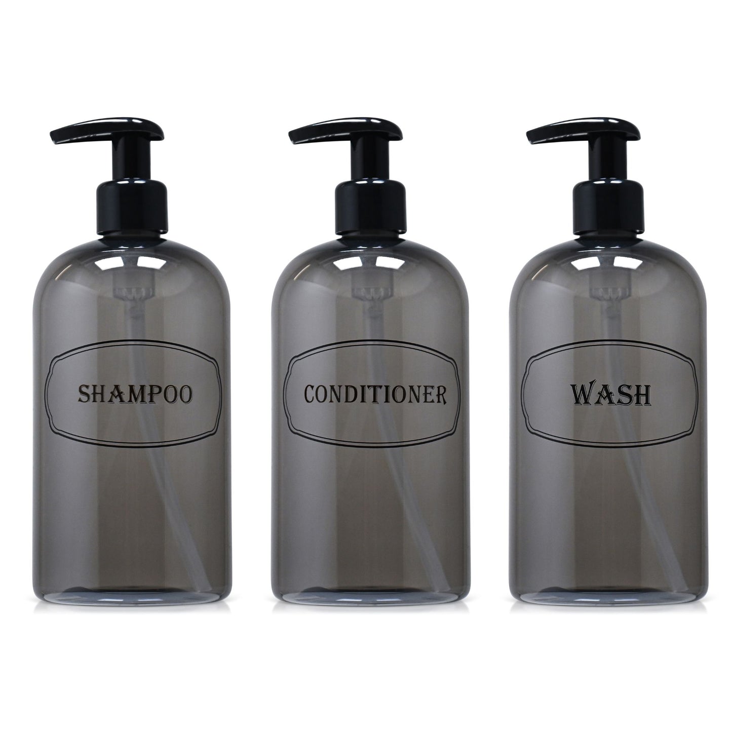 16 oz. Wholesale Plastic Shampoo, Conditioner, Wash Shower Bottle Set with High-Viscosity Pumps