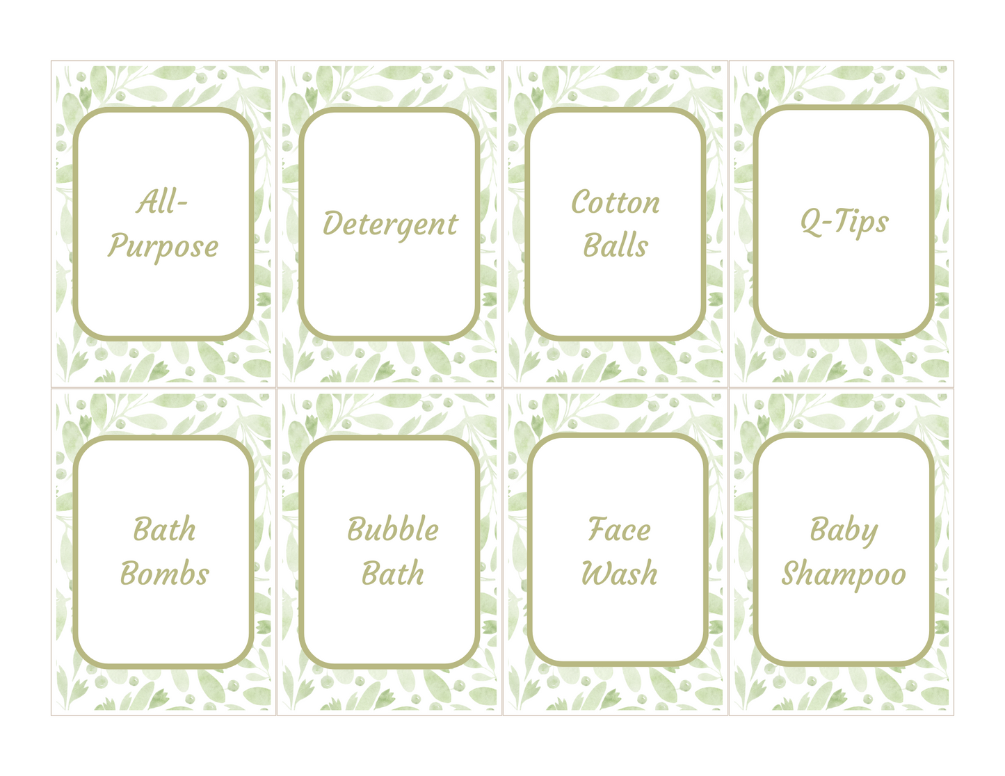 Editable Customizable Botanical Bathroom & Laundry Labels (2.5"x3.5")-Canva Template