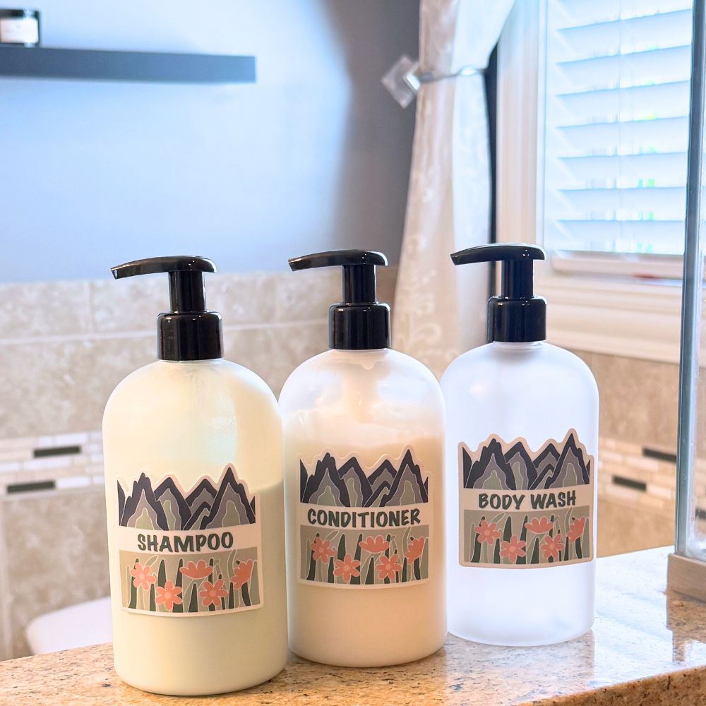 Fields & Mountains Vinyl Sticker Set - Shampoo, Conditioner, Body Wash