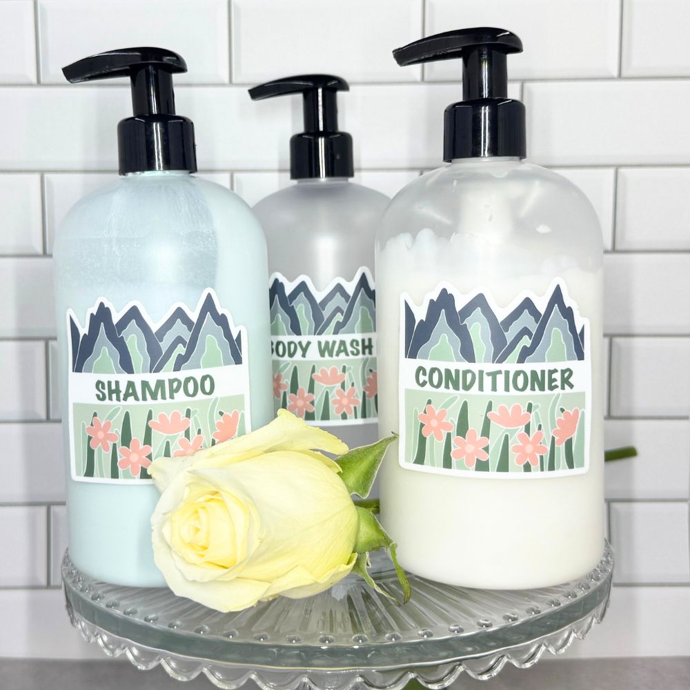Fields & Mountains Vinyl Sticker Set - Shampoo, Conditioner, Body Wash
