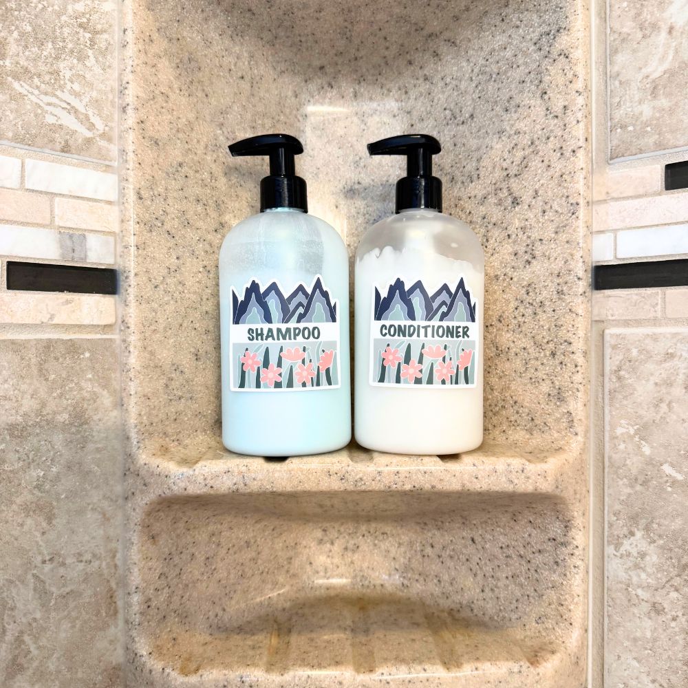 Fields & Mountains Vinyl Sticker Set - Shampoo, Conditioner, Body Wash