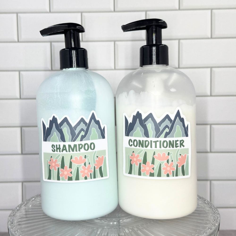 Fields & Mountains Vinyl Sticker Set - Shampoo, Conditioner, Body Wash