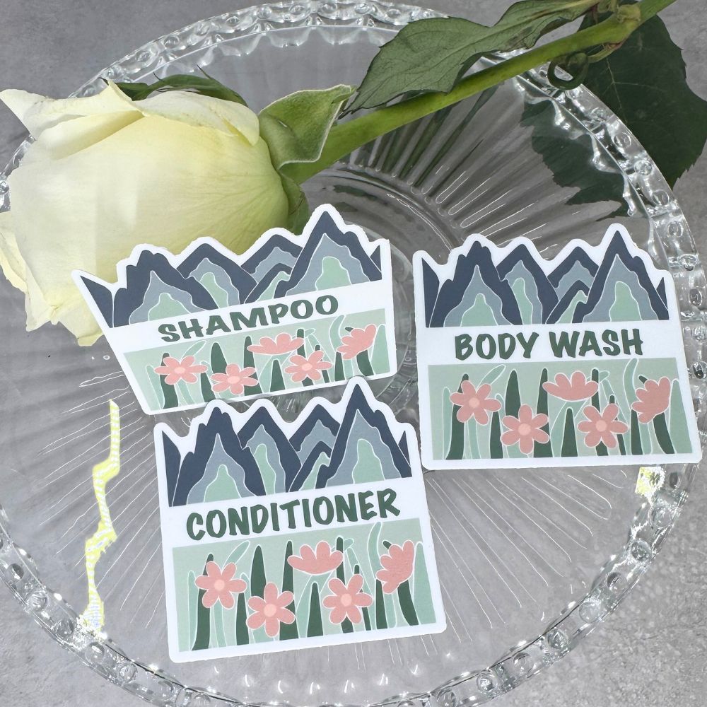 Fields & Mountains Vinyl Sticker Set - Shampoo, Conditioner, Body Wash