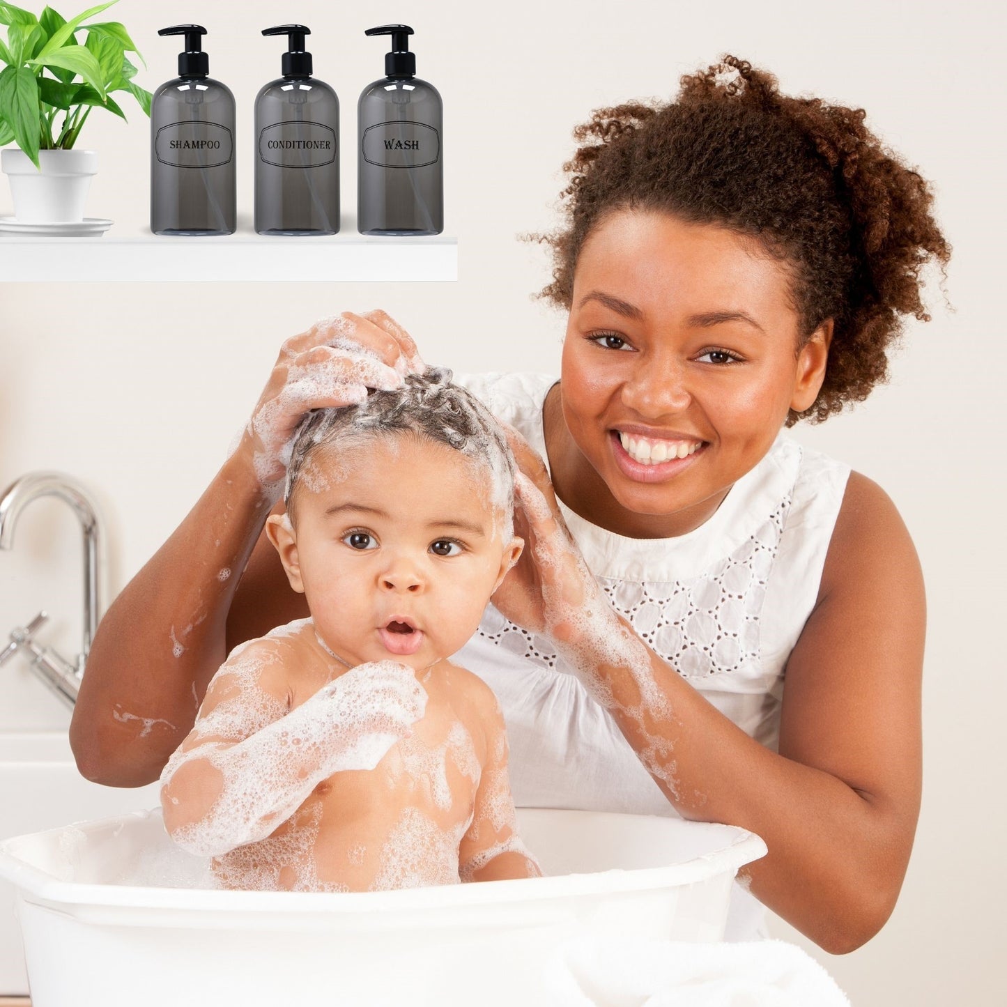 16 oz. Wholesale Plastic Shampoo, Conditioner, Wash Shower Bottle Set with High-Viscosity Pumps