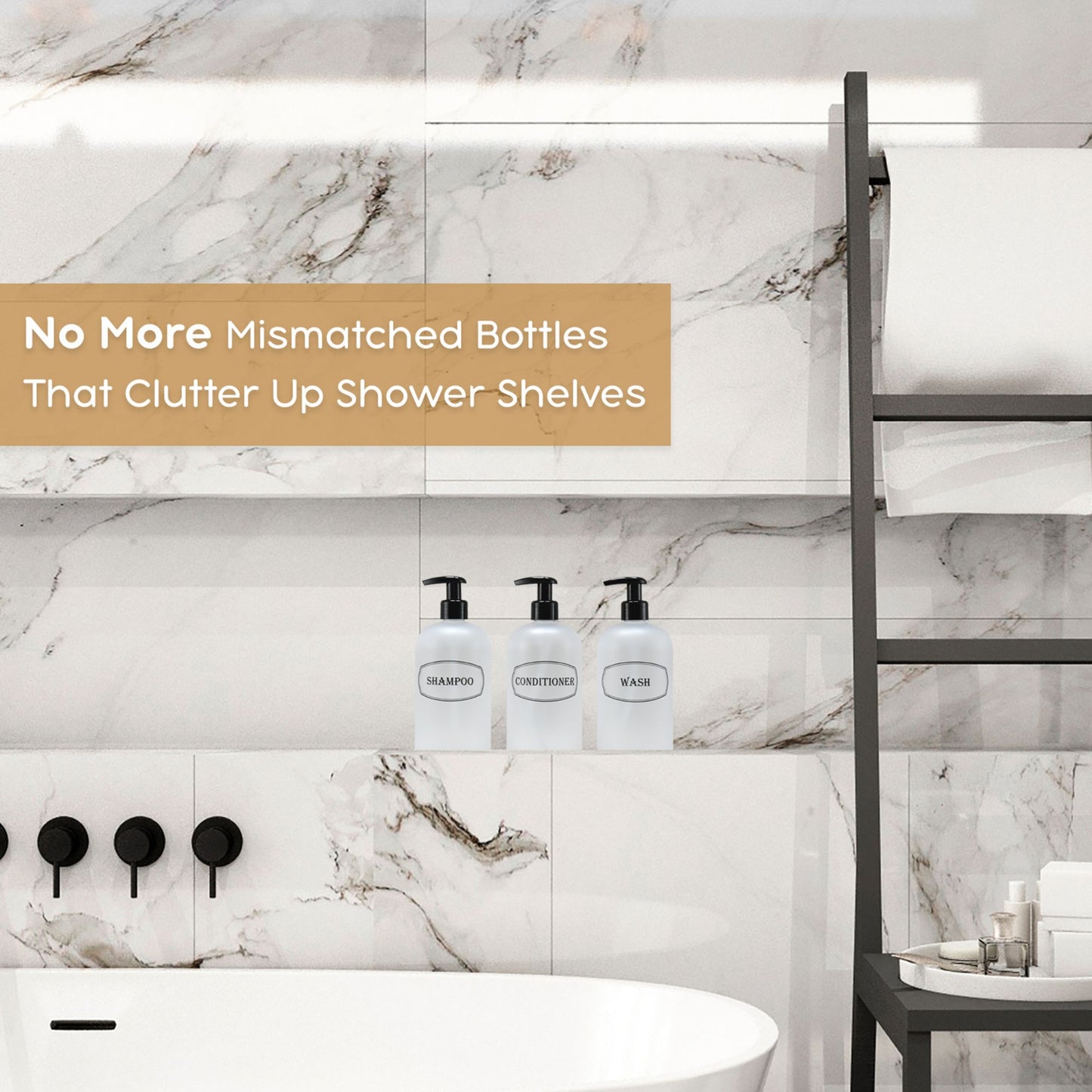 16 oz. Wholesale Plastic Shampoo, Conditioner, Wash Shower Bottle Set with High-Viscosity Pumps