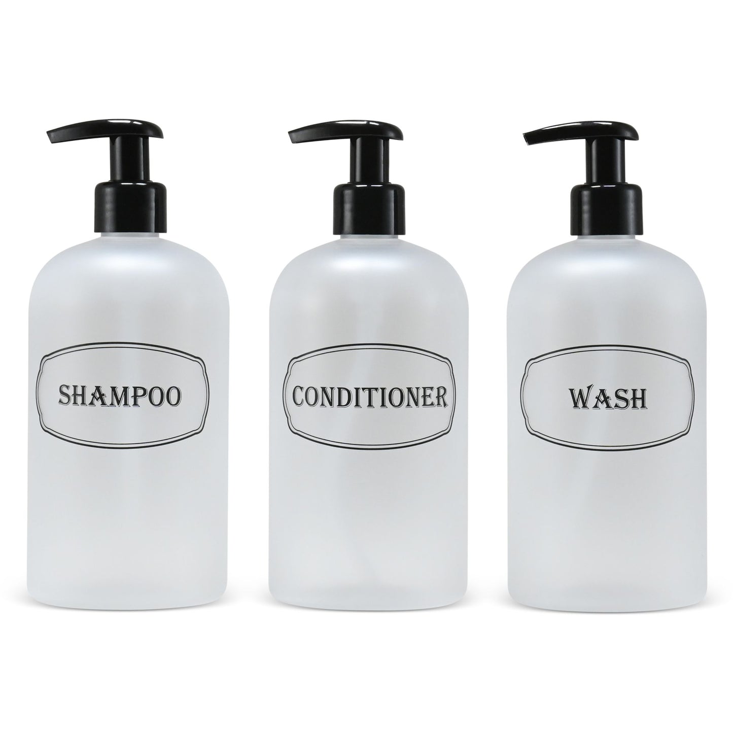 16 oz. Wholesale Plastic Shampoo, Conditioner, Wash Shower Bottle Set with High-Viscosity Pumps