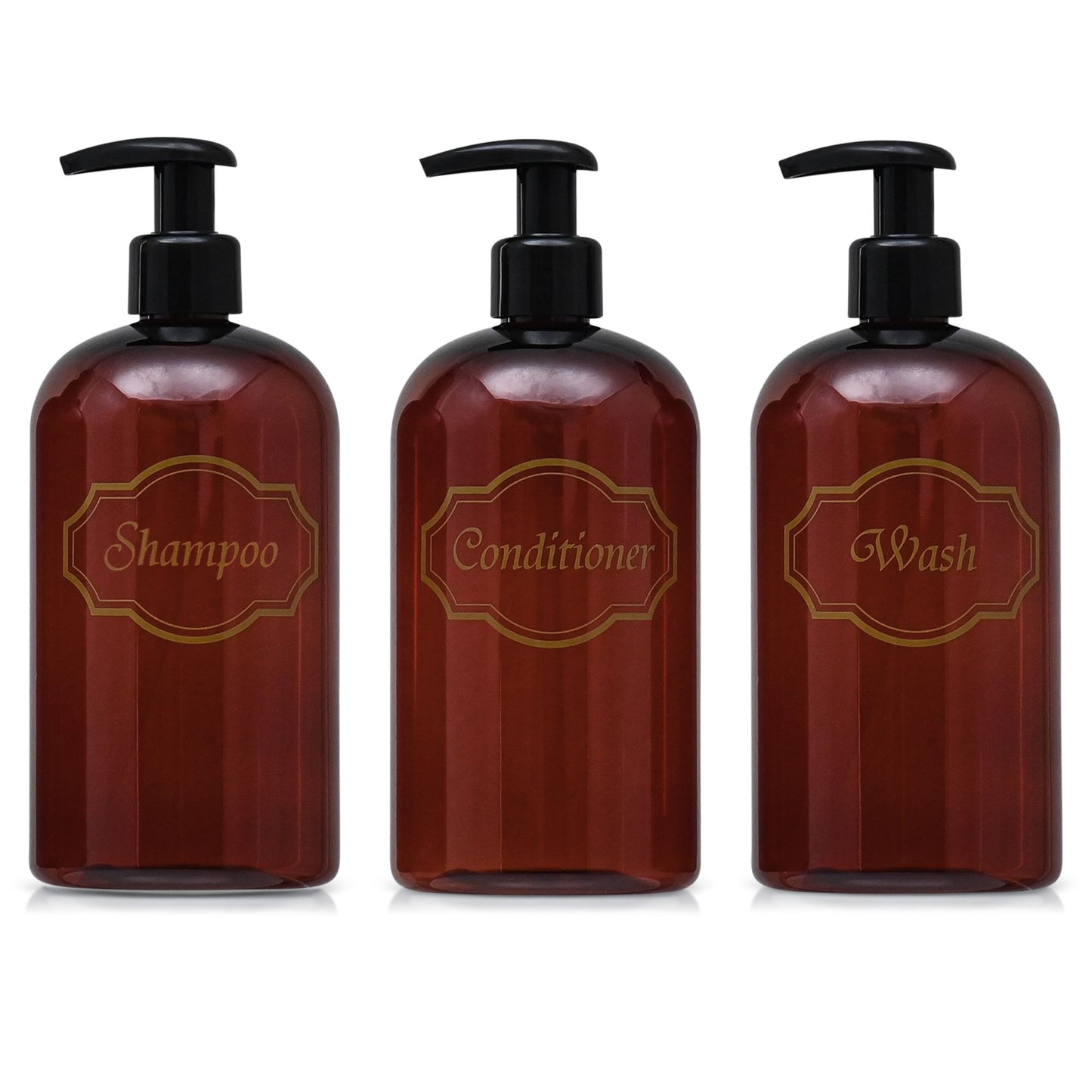 16 oz. Refillable Plastic Shampoo, Conditioner, Wash Shower Bottles with High-Viscosity Pumps