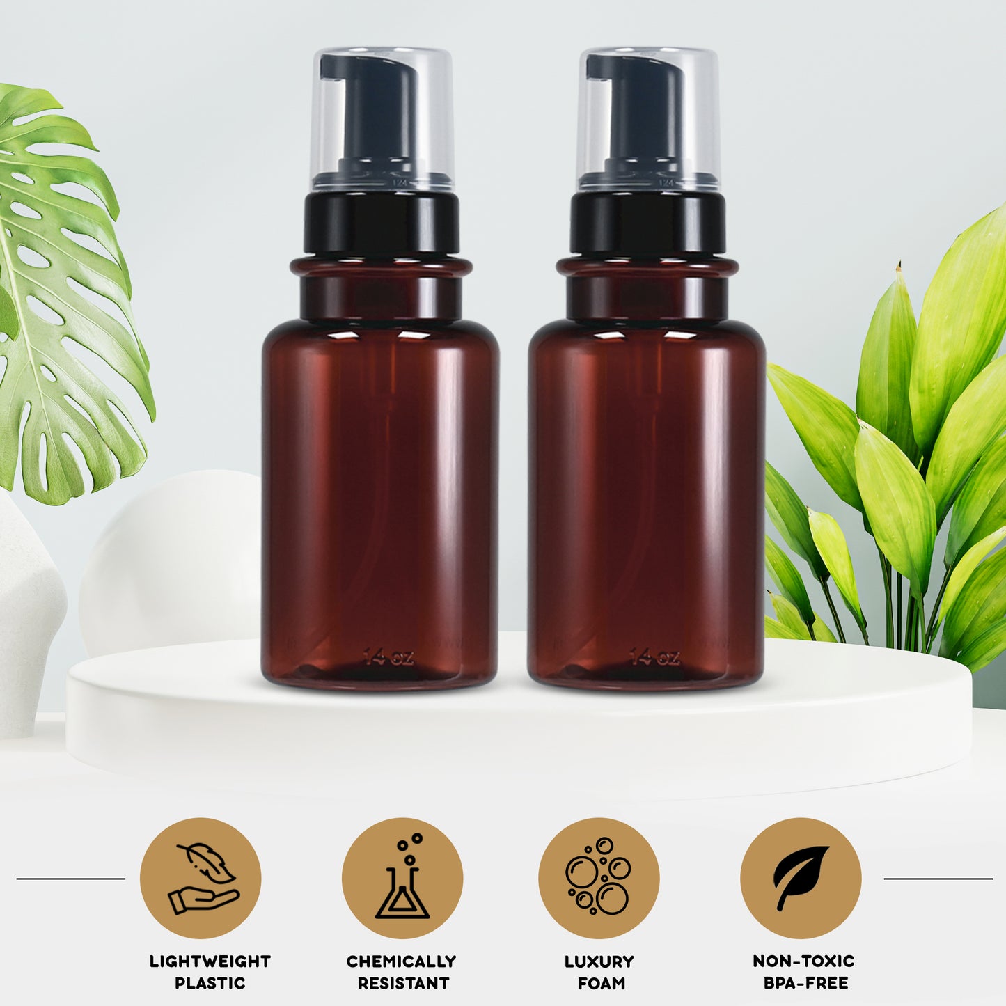14 oz Empty PET Plastic Wide Mouth Refillable Luxury Foaming Soap Dispensers-Set of 4