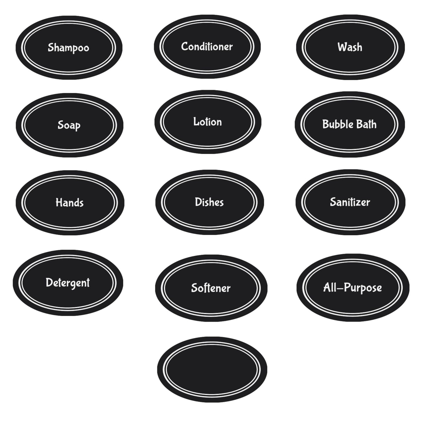 22 Pack Oval Waterproof Permanent Labels for Refillable Shampoo, Conditioner, Soap, Lotion and Household Product Bottles (1.5"x2.5")