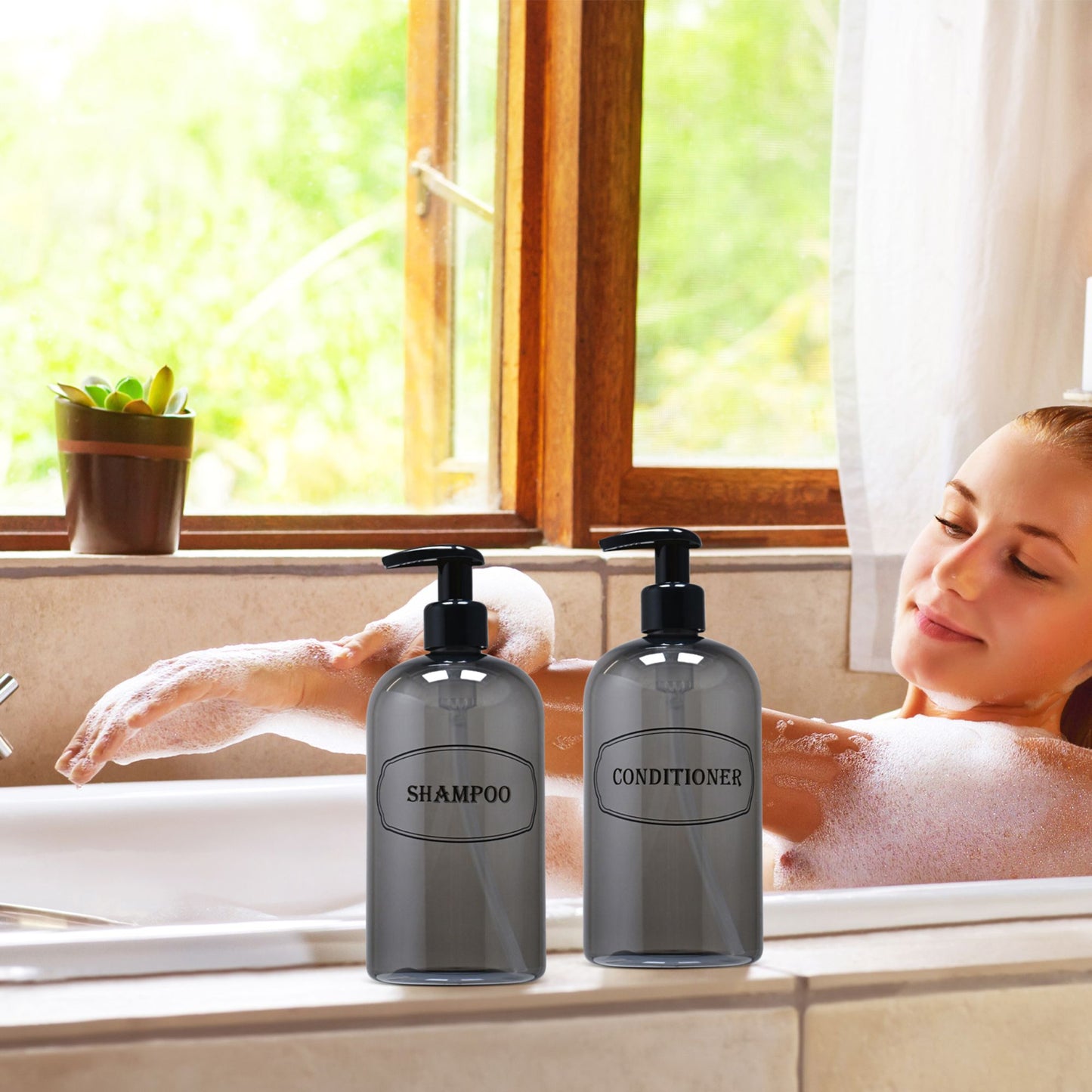 16 oz Refillable PET Plastic Shampoo and Conditioner Shower Soap Dispensers w Pumps