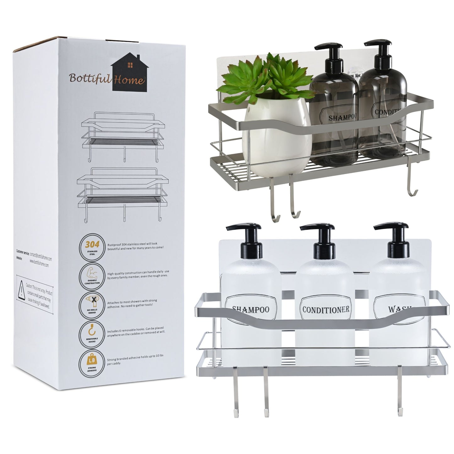 Wholesale Stainless Steel Adhesive Shower Caddies-2 Caddies Each Set