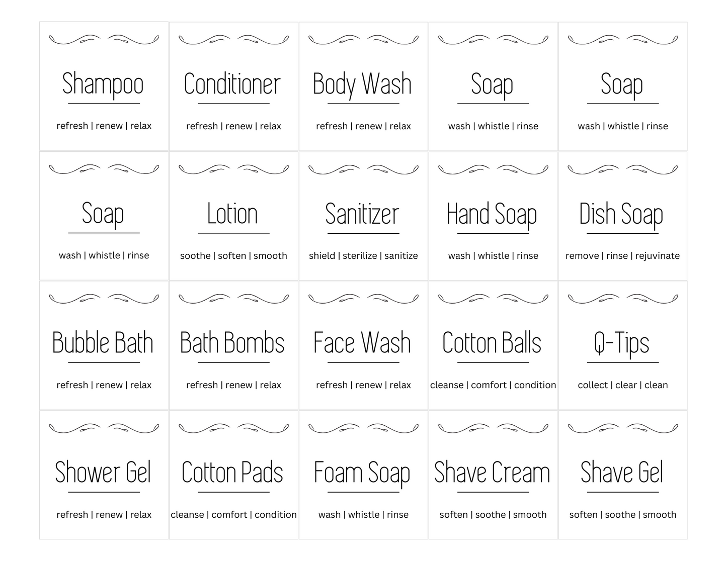 Printable PDF Simple Black & White Bathroom & Laundry Labels-2"x2"