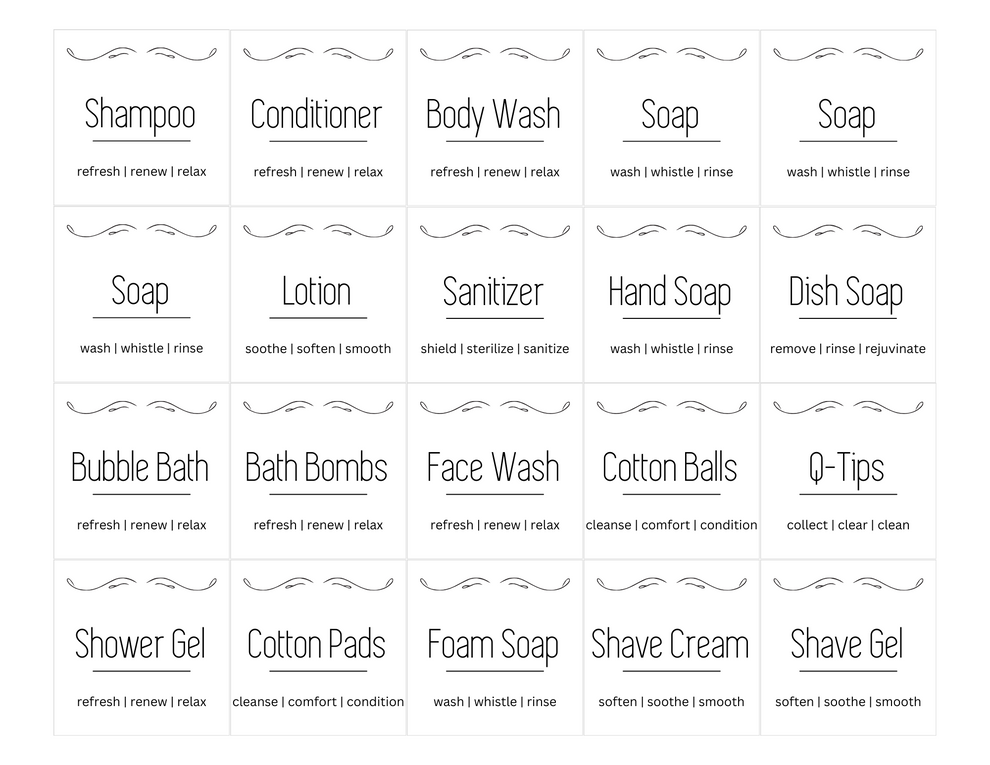 Printable PDF Simple Black & White Bathroom & Laundry Labels-2