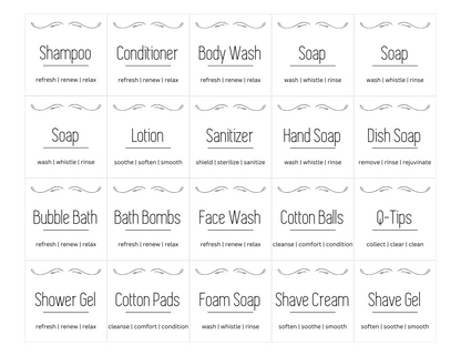 Editable Customizable Simple Black & White Bathroom & Laundry Labels-2"x2"-Canva Template