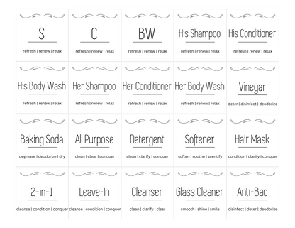 Printable PDF Simple Black & White Bathroom & Laundry Labels-2"x2"