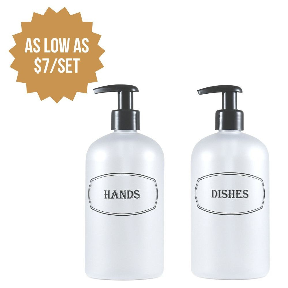 16 oz Wholesale Plastic Refillable Hands, Dishes Kitchen Soap Dispenser Set