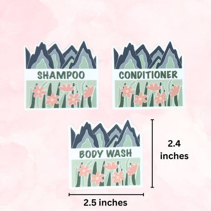 Fields & Mountains Vinyl Sticker Set - Shampoo, Conditioner, Body Wash