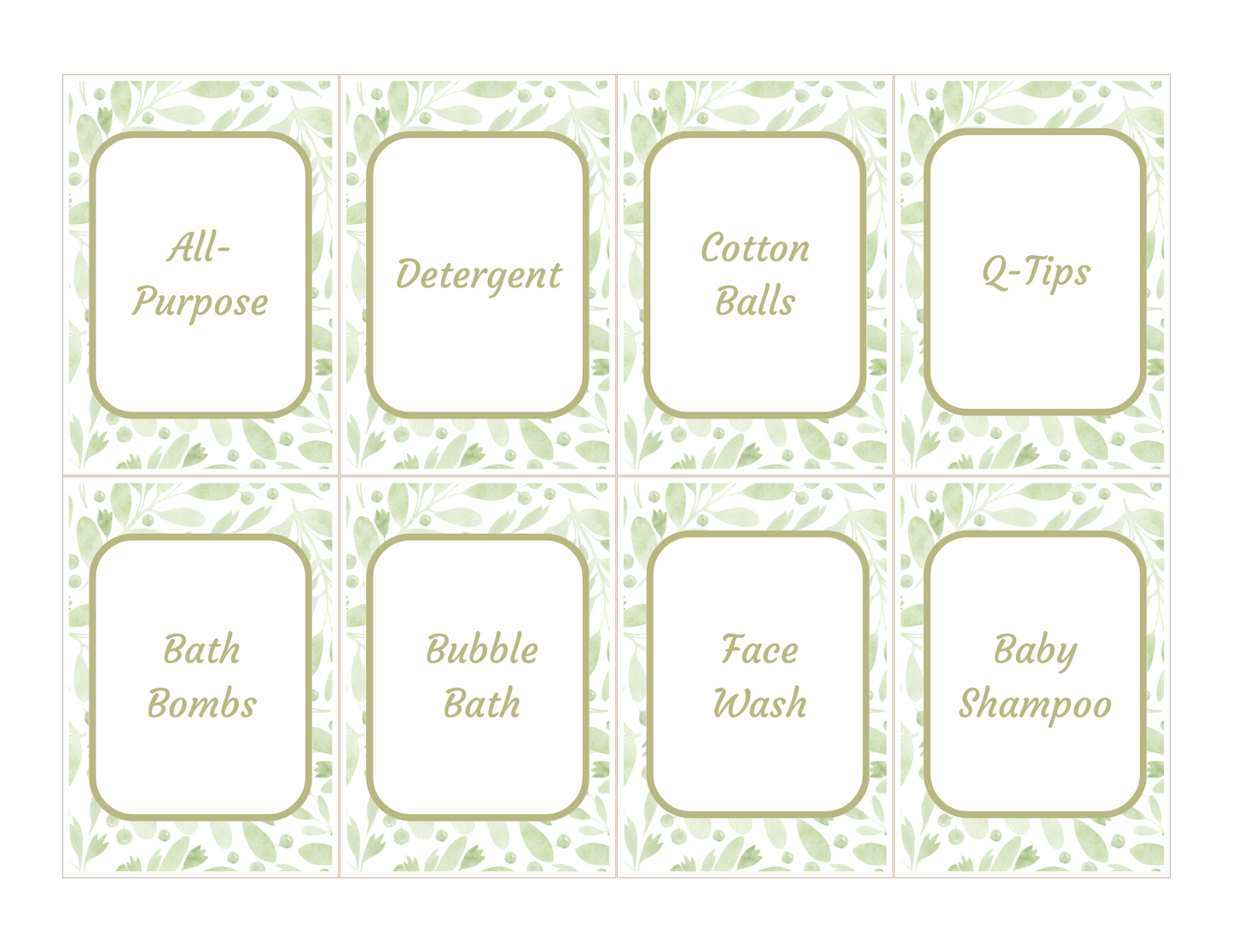 Printable PDF Botanical Bathroom & Laundry Labels-2.5"x3.5"