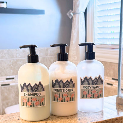 Fields & Mountains Vinyl Sticker Set - Shampoo, Conditioner, Body Wash