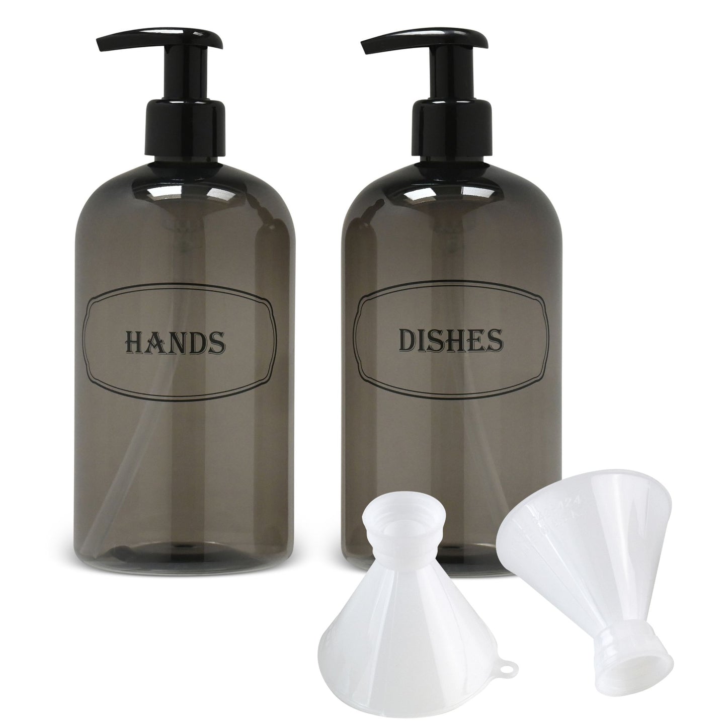 16 oz. Hands and Dishes Bottles (Any Color) PLUS 2 Twist-on Funnels Bundle