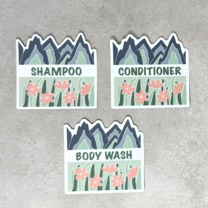 Fields & Mountains Vinyl Sticker Set - Shampoo, Conditioner, Body Wash